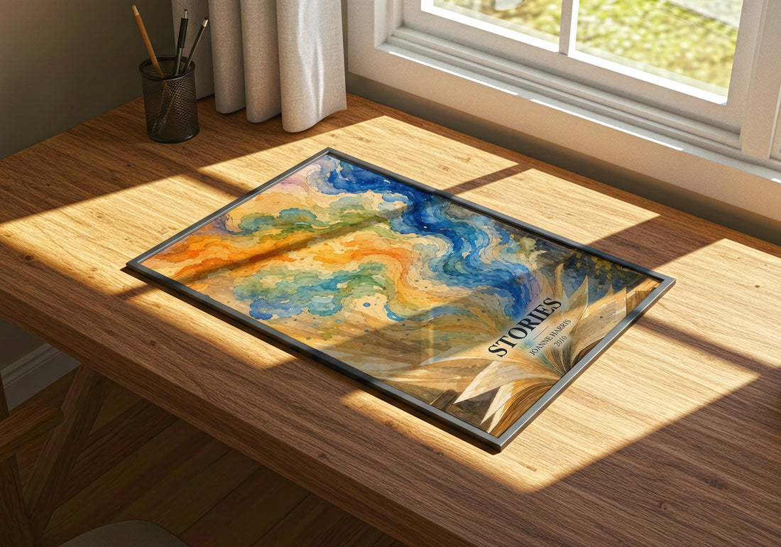 Stories watercolour book poster framed on wall – literary fiction wall art