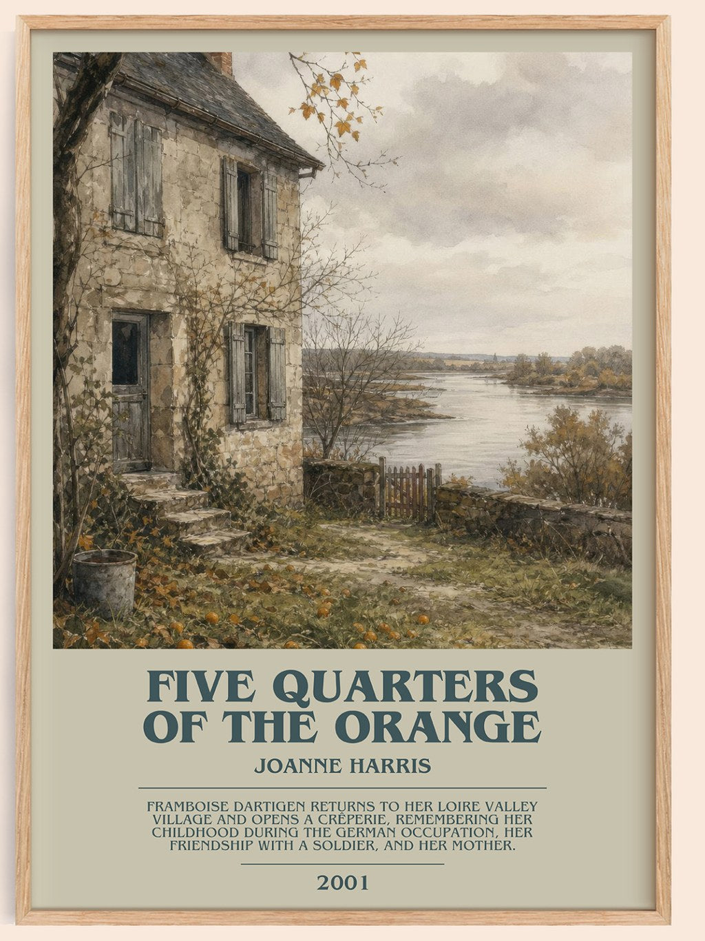 Five quarters of the orange bookish book poster by Joanne Harris – framed literary art print
