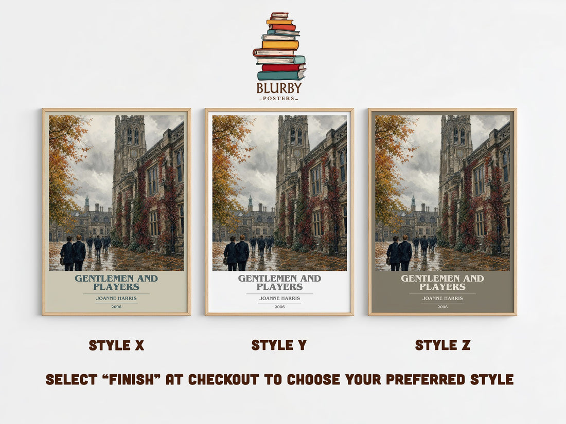 Gentlemen and players book cover print in frame leaning in hallway – thriller wall art (mockup)