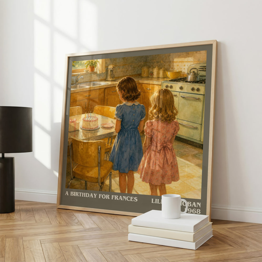 A birthday for Frances literary print framed by window – literary home decor
