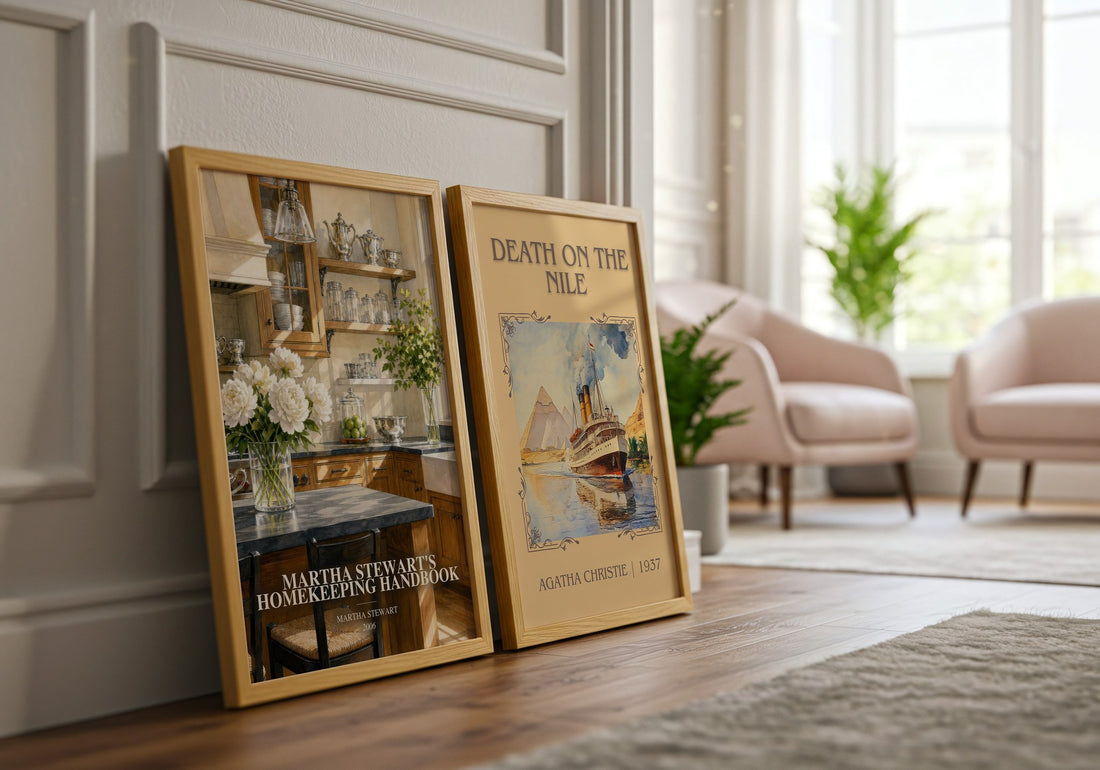 Martha Stewart's Homekeeping Handbook watercolour print framed by window – literary home decor