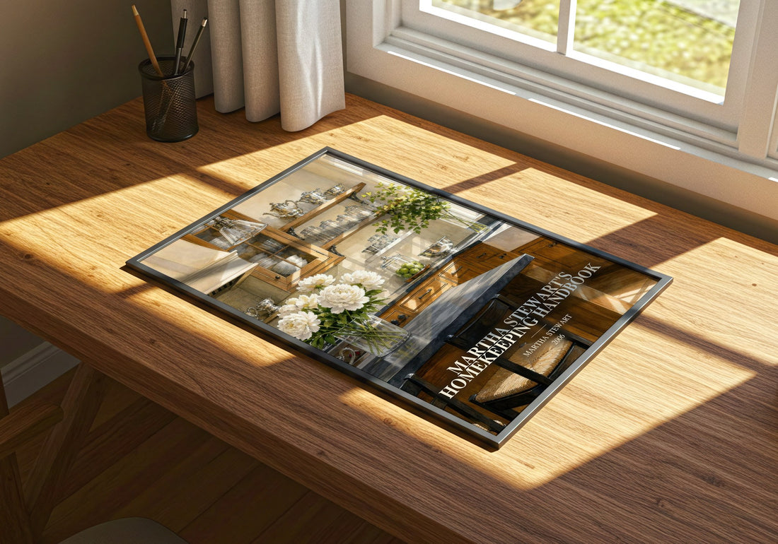 Martha Stewart's Homekeeping Handbook watercolour book poster framed on wall – non fiction wall art