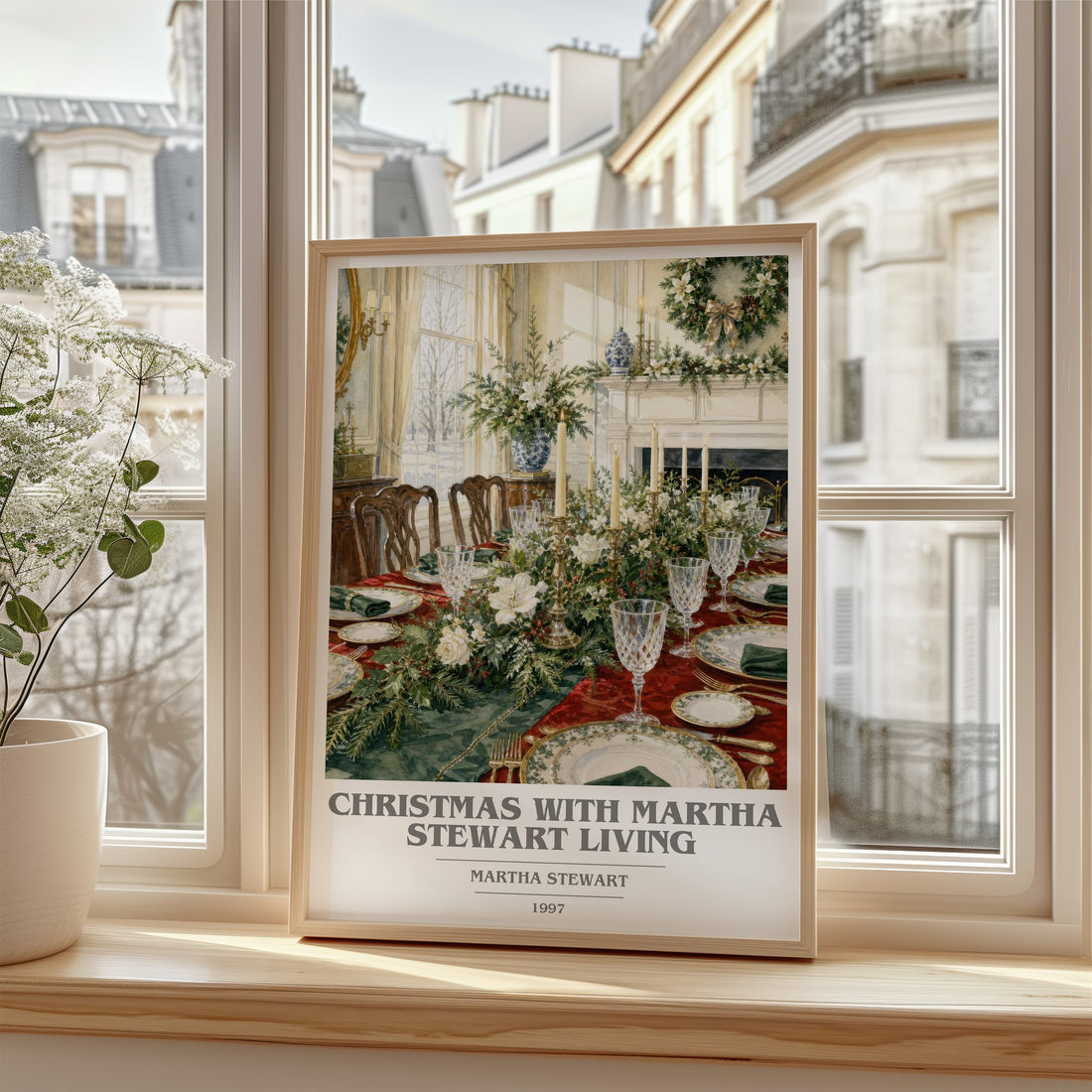 Christmas with Martha Stewart living Book Cover Poster by M. Stewart – framed print by a bright window