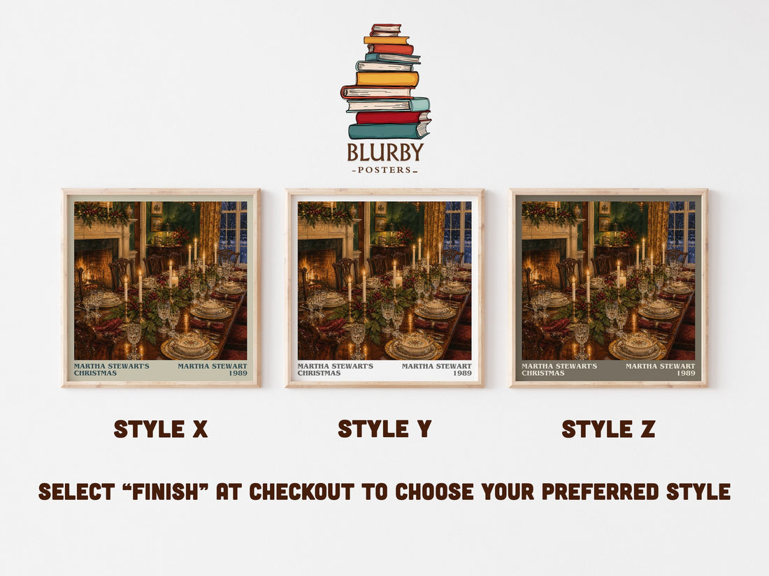 Martha Stewart's Christmas literary print in frame leaning in hallway – non fiction wall art (mockup)