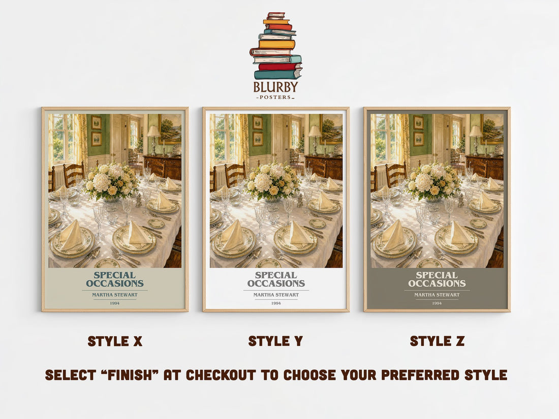 Special occasions book cover print in frame leaning in hallway – non fiction wall art (mockup)