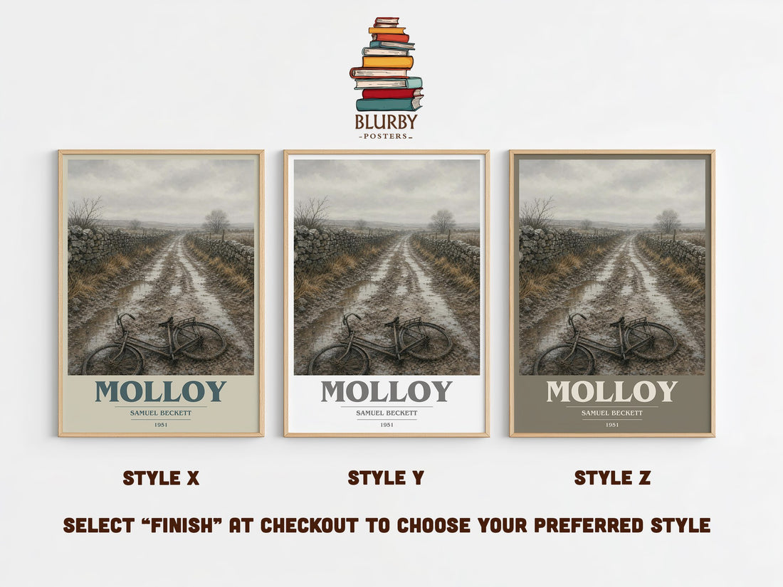 Molloy book cover print in frame leaning in hallway – literary fiction wall art (mockup)