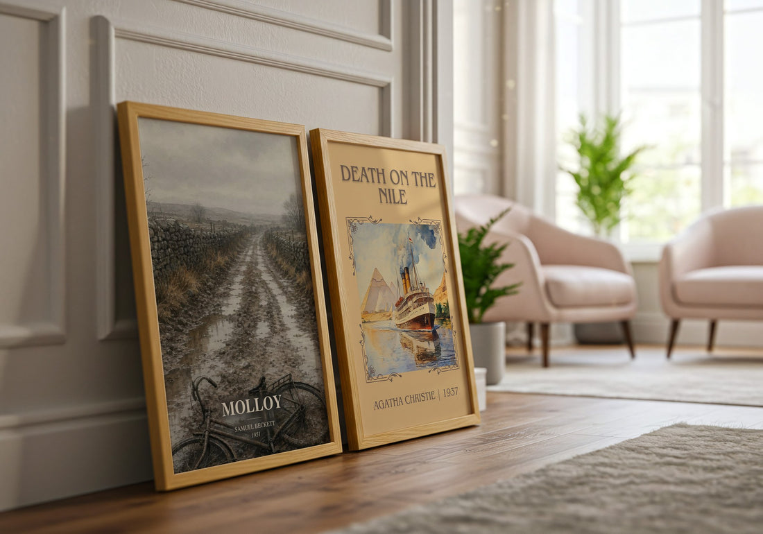 Molloy watercolour print framed by window – literary home decor