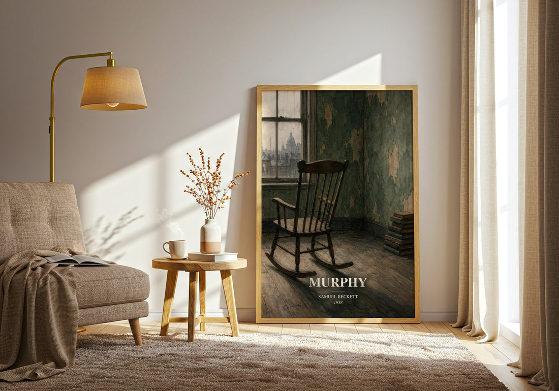 Murphy watercolour print in frame leaning in hallway – literary fiction wall art