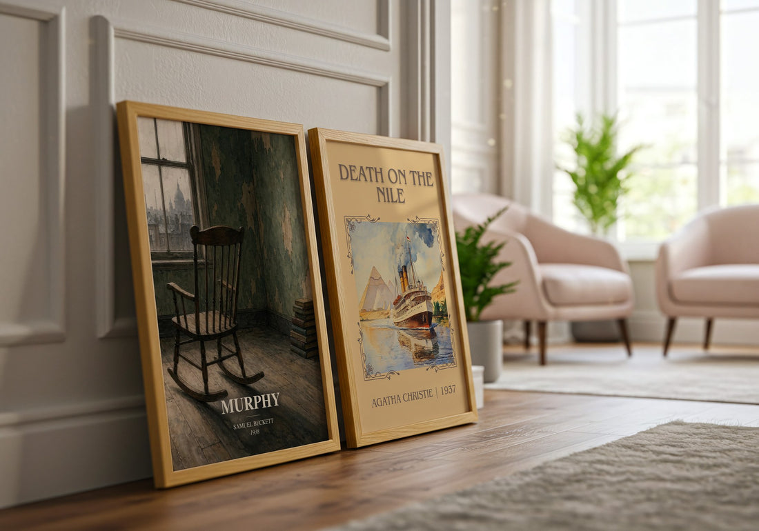 Murphy watercolour print framed by window – literary home decor