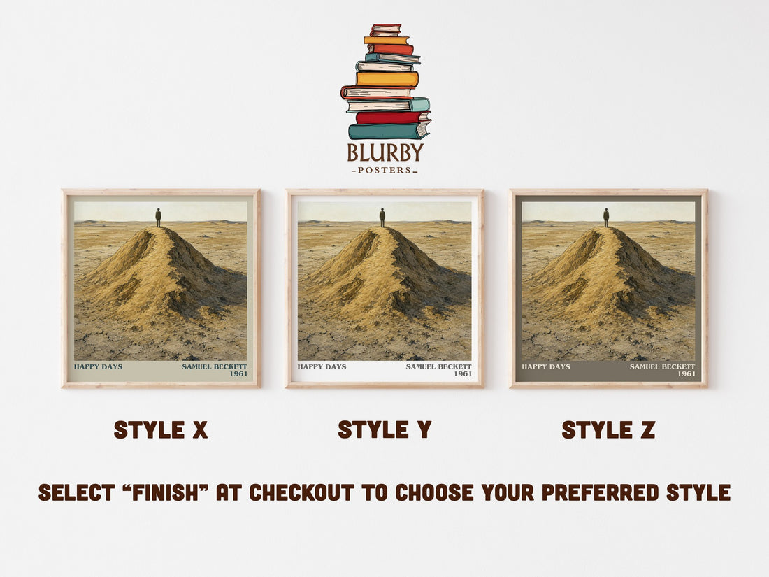 Happy days literary print in frame leaning in hallway – literary fiction wall art (mockup)