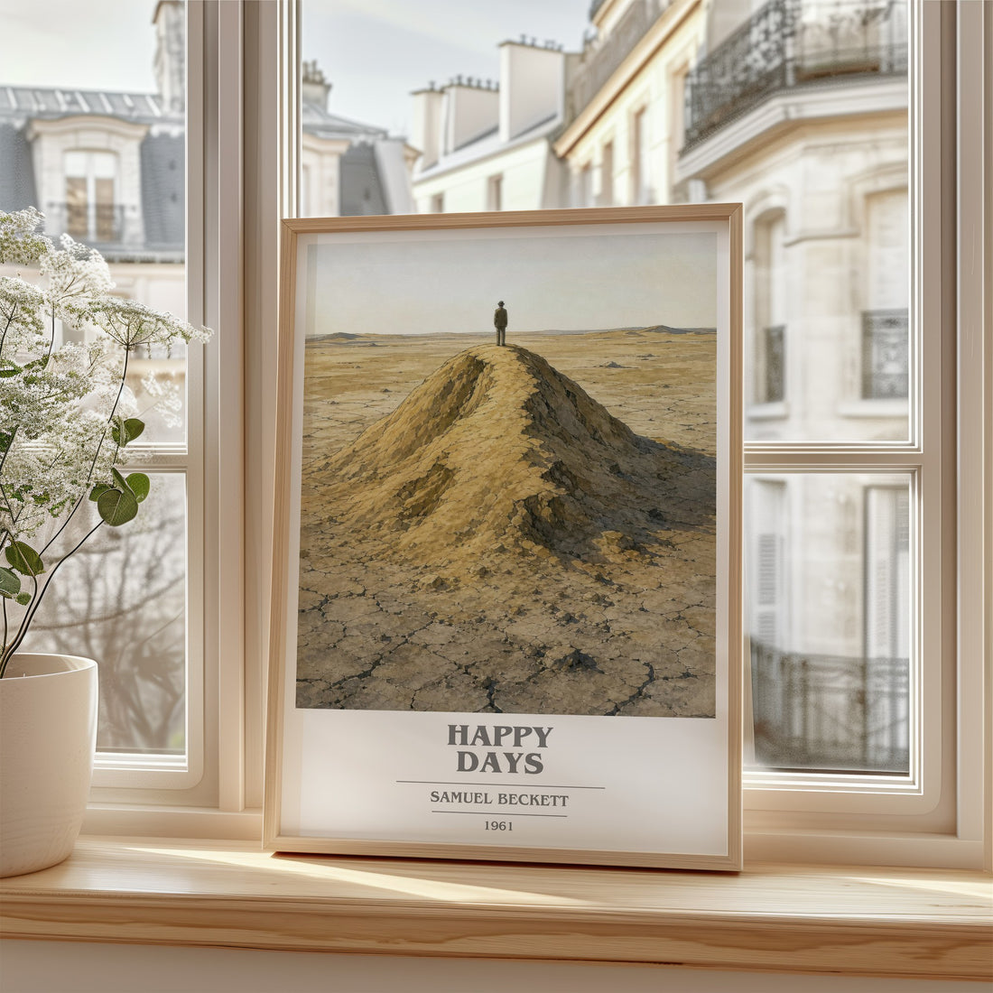 Happy days book cover poster colour and style options – Samuel Beckett book art (mockup)