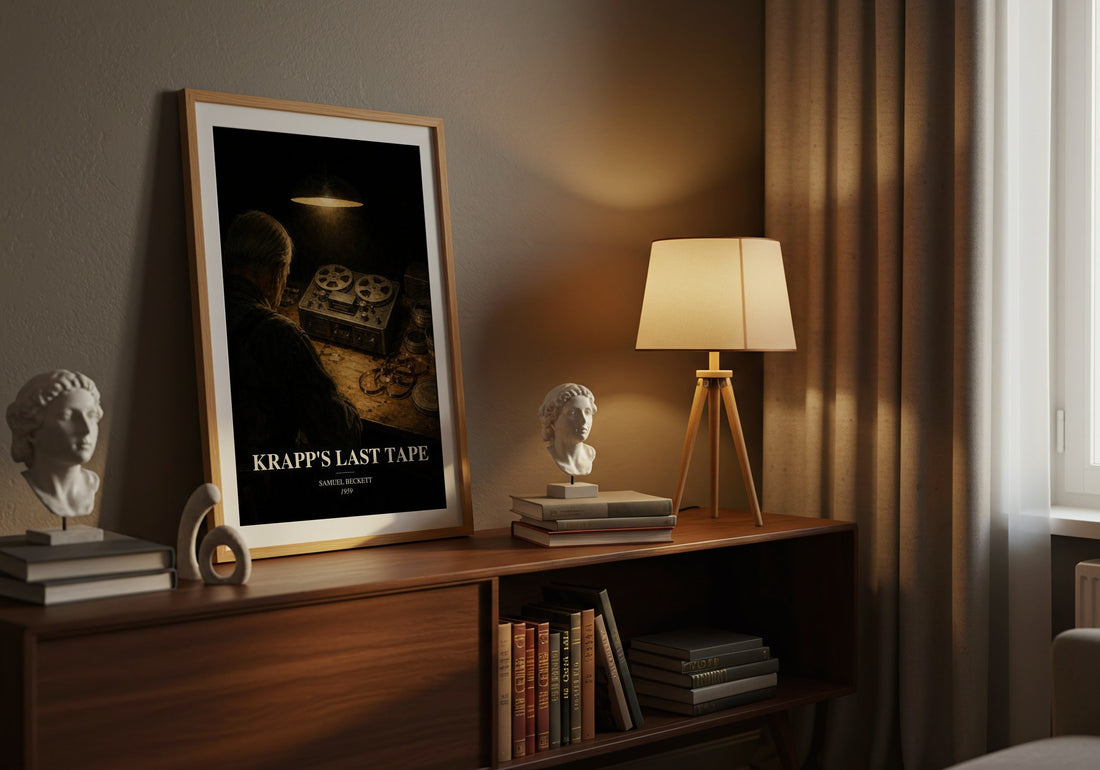 Krapp's last tape watercolour print on bookshelf – Samuel Beckett fan gift