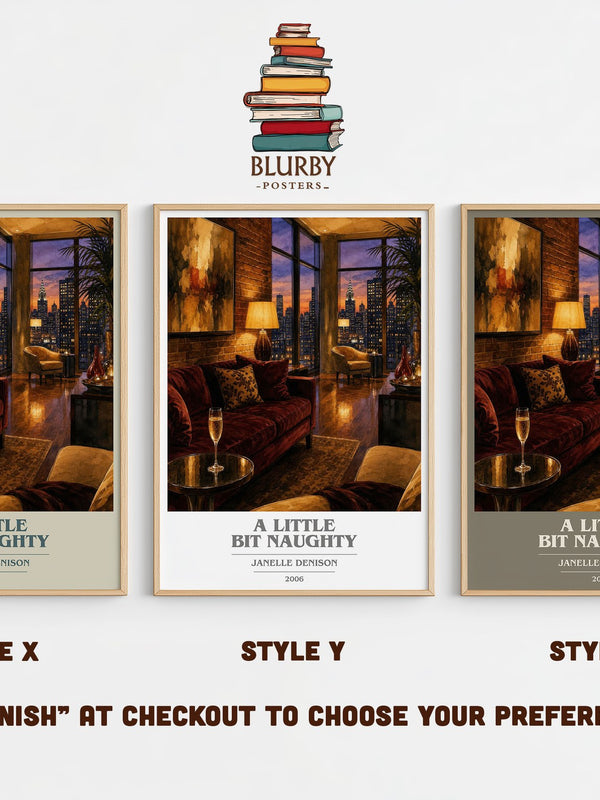 A Little Bit Naughty book cover print in frame leaning in hallway – romance wall art