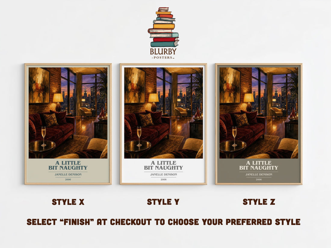 A Little Bit Naughty book cover print in frame leaning in hallway – romance wall art (mockup)