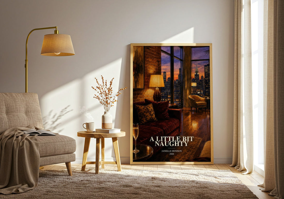 A Little Bit Naughty watercolour print in frame leaning in hallway – romance wall art