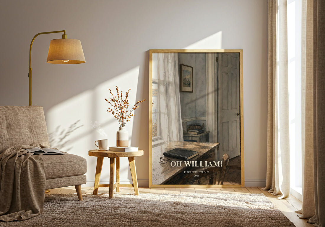 Oh William! watercolour print in frame leaning in hallway – literary fiction wall art