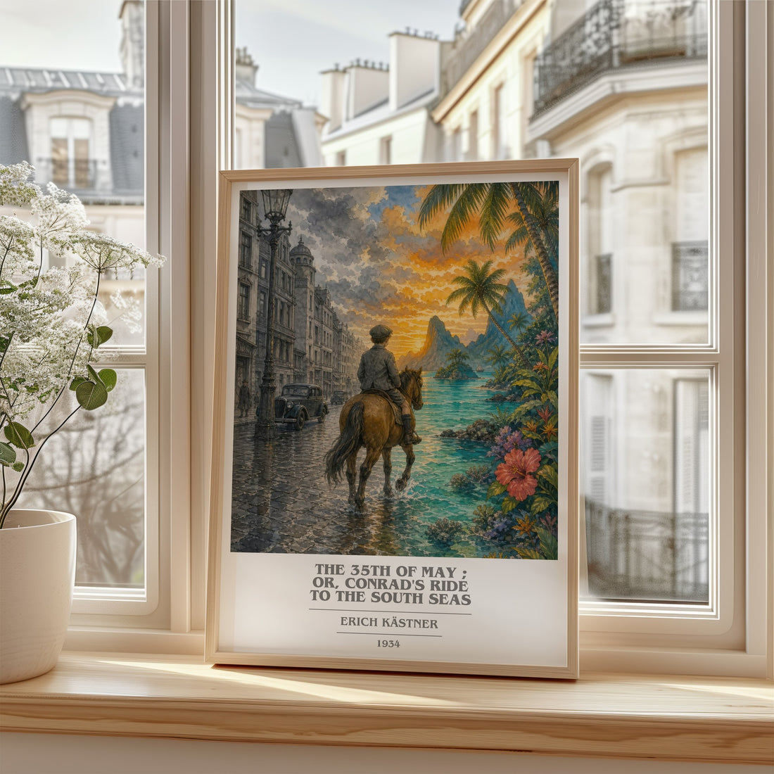 The 35th of May ; or, Conrad's ride to the South seas book cover poster colour and style options – Erich Kästner book art