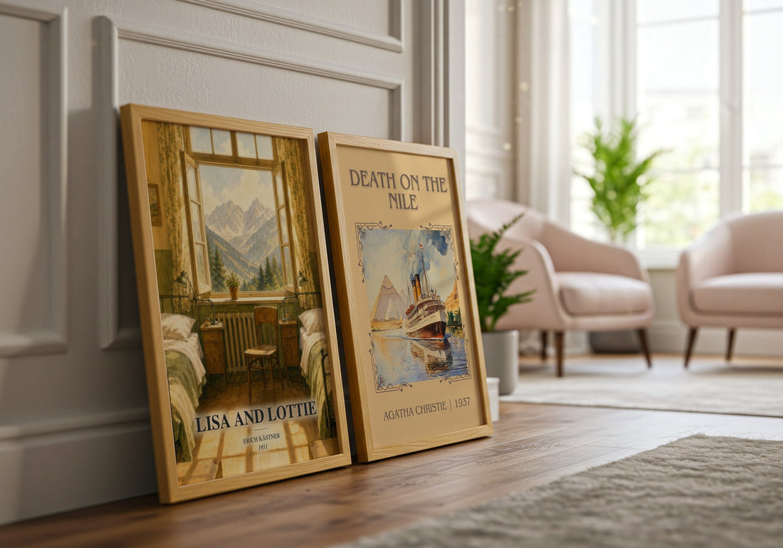 Lisa and Lottie watercolour print framed by window – literary home decor