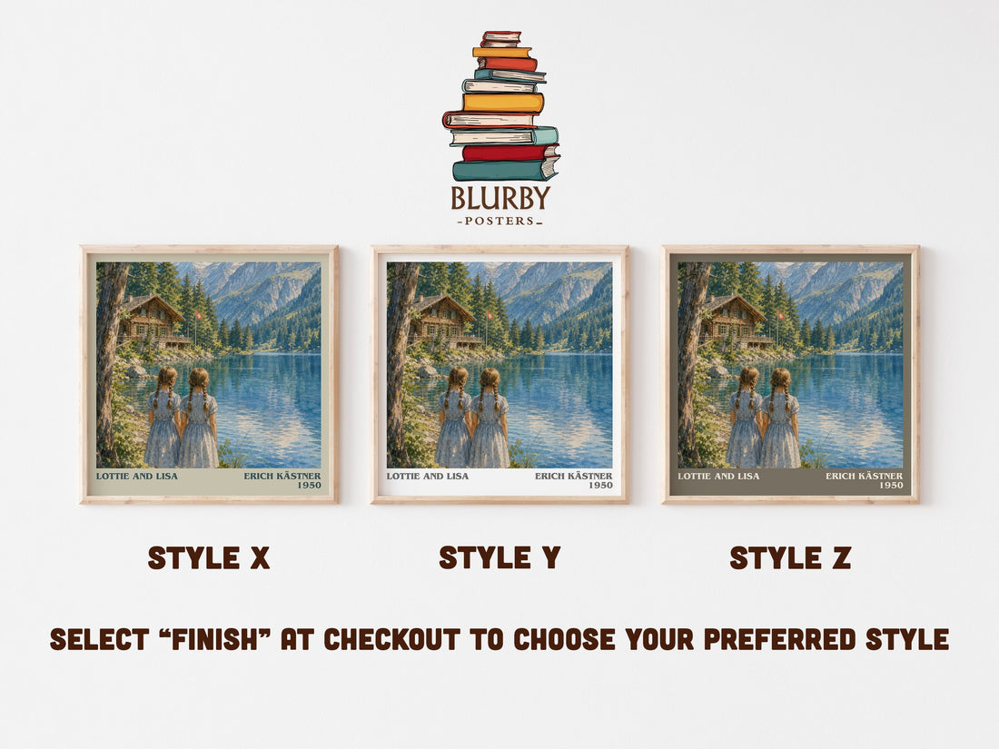 Lottie and Lisa literary print in frame leaning in hallway – childrens wall art (mockup)