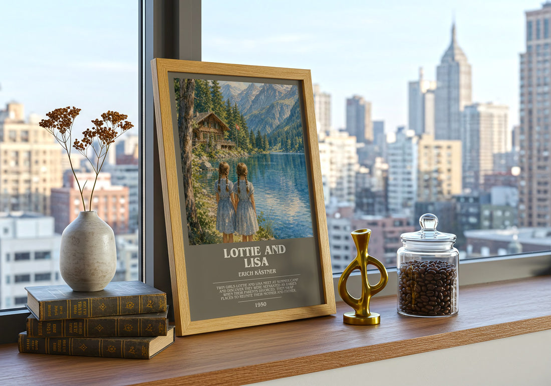 Lottie and Lisa bookish print framed by window – literary home decor