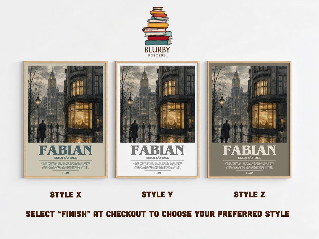 Fabian bookish print in frame leaning in hallway – literary fiction wall art (mockup)