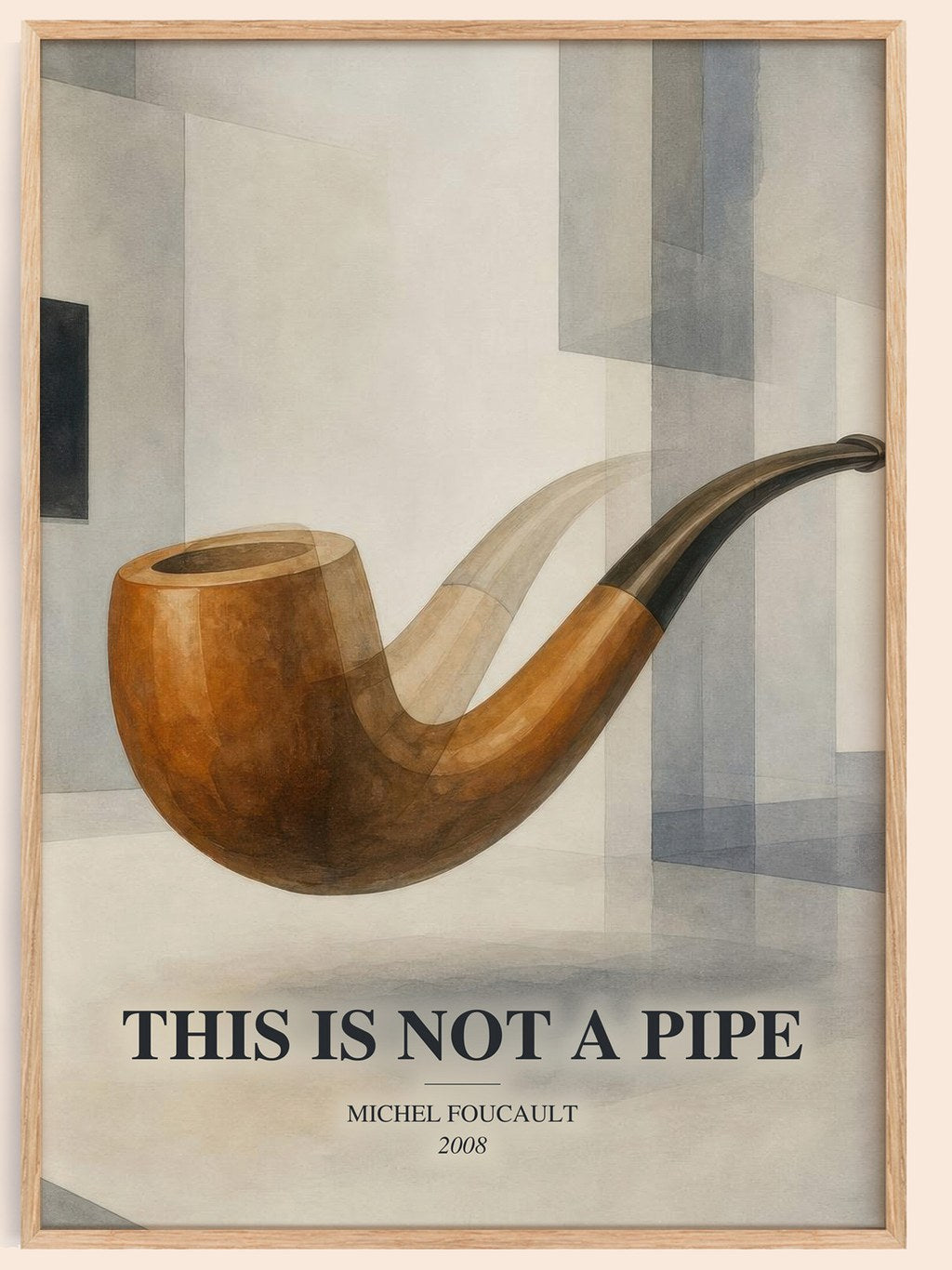 This Is Not a Pipe watercolour book poster by Michel Foucault – framed literary art print