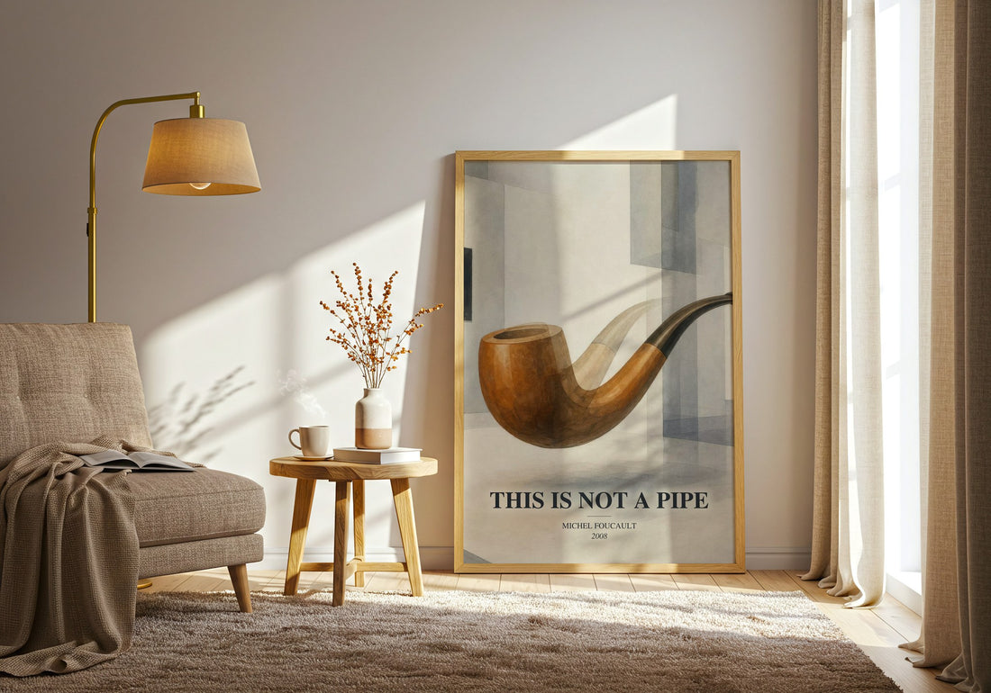 This Is Not a Pipe watercolour print in frame leaning in hallway – philosophy wall art