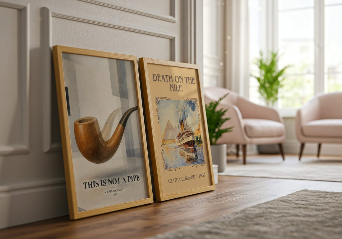 This Is Not a Pipe watercolour print framed by window – literary home decor