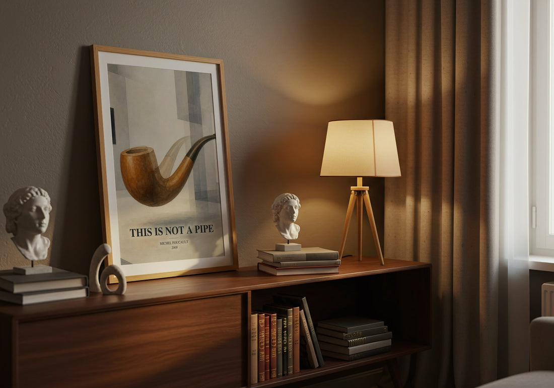 This Is Not a Pipe watercolour print on bookshelf – Michel Foucault fan gift