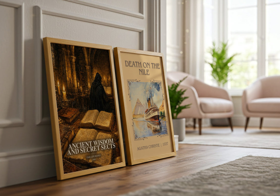 Ancient wisdom and secret sects watercolour print framed by window – literary home decor