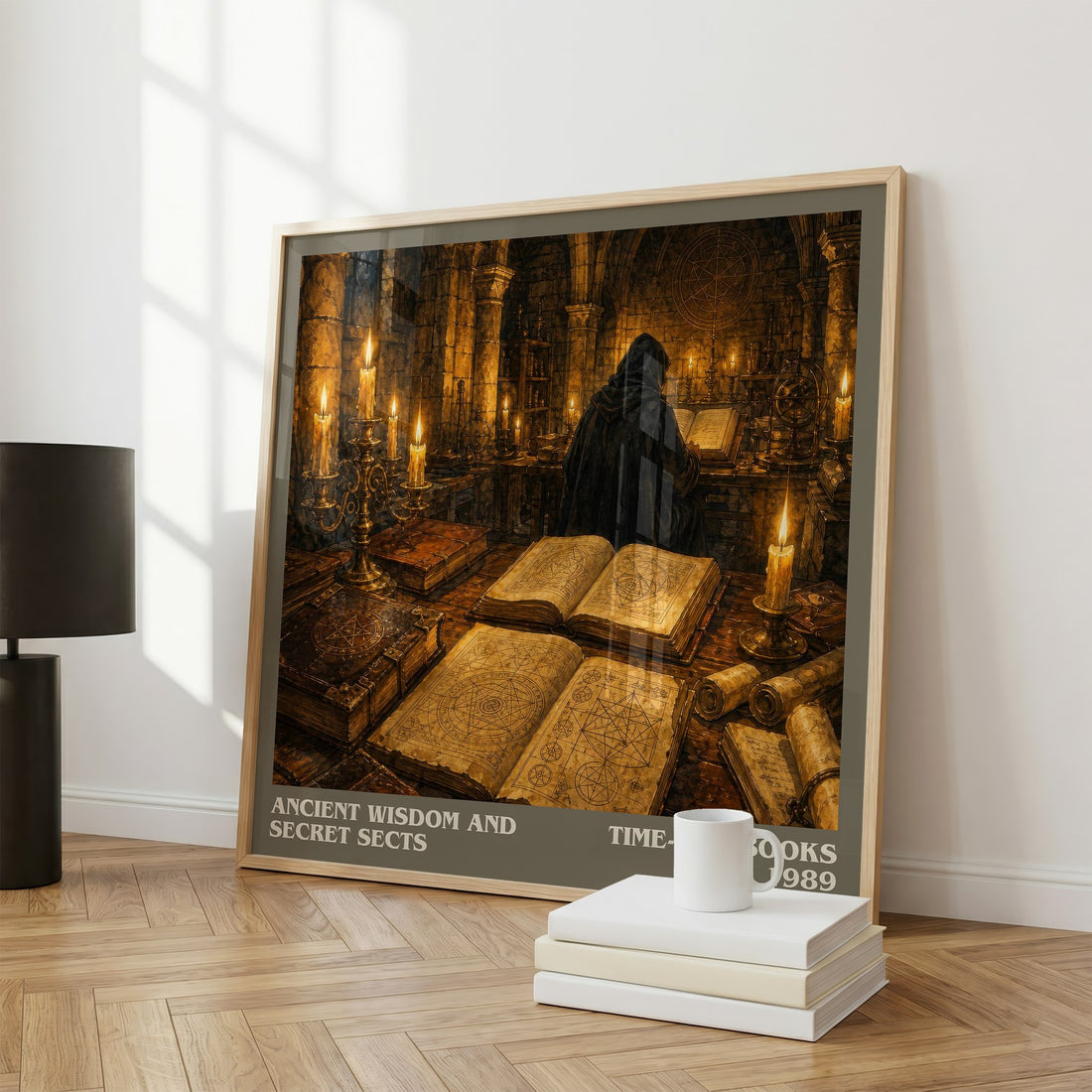 Ancient wisdom and secret sects literary print framed by window – literary home decor
