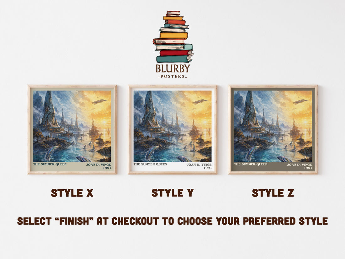 The Summer Queen literary print in frame leaning in hallway – sci fi wall art (mockup)
