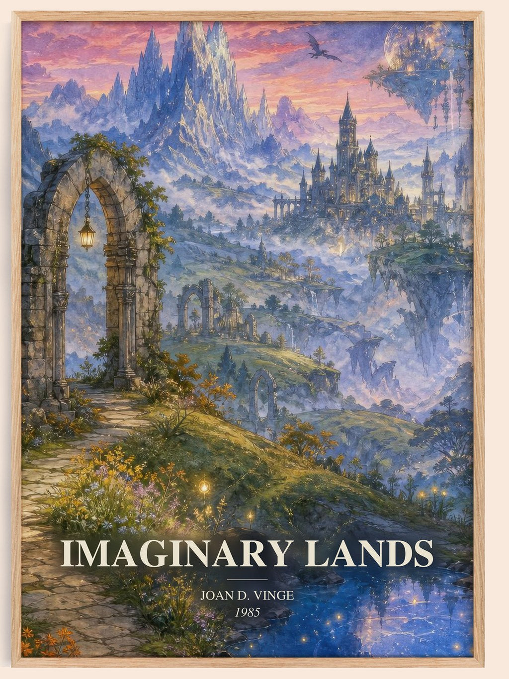 Imaginary Lands watercolour book poster by Joan D. Vinge – framed literary art print