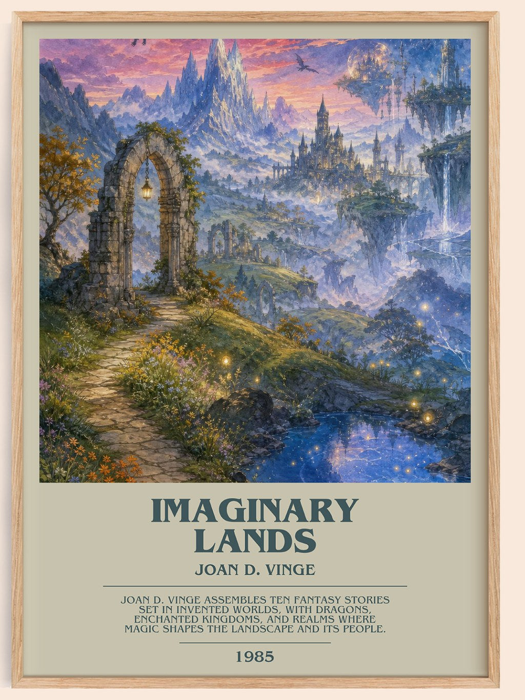 Imaginary Lands bookish book poster by Joan D. Vinge – framed literary art print