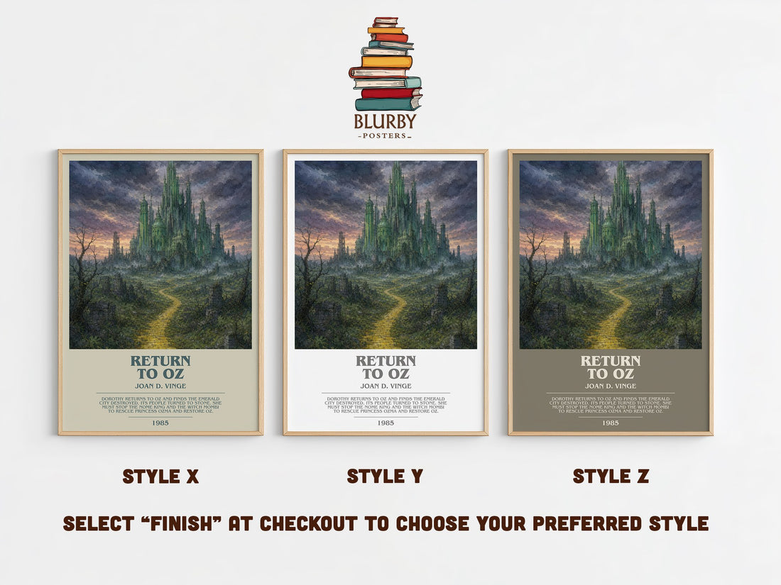 Return to Oz bookish print in frame leaning in hallway – fantasy wall art (mockup)