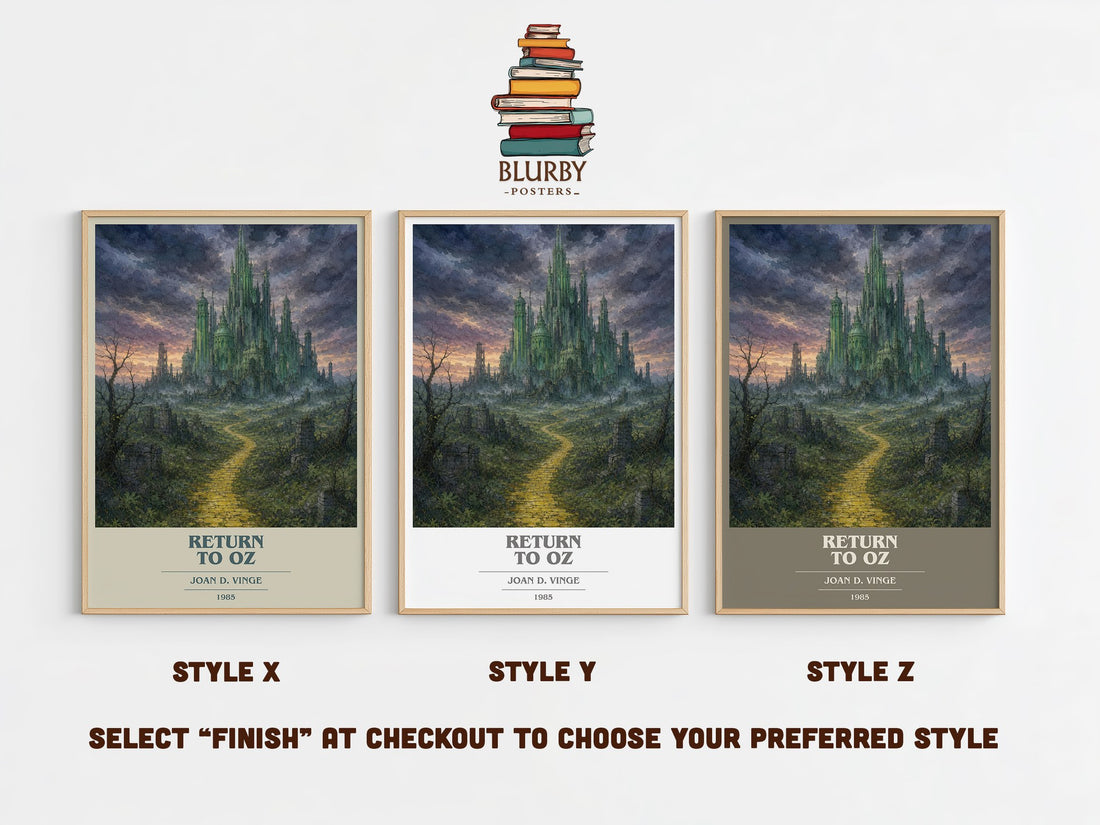 Return to Oz book cover print in frame leaning in hallway – fantasy wall art (mockup)
