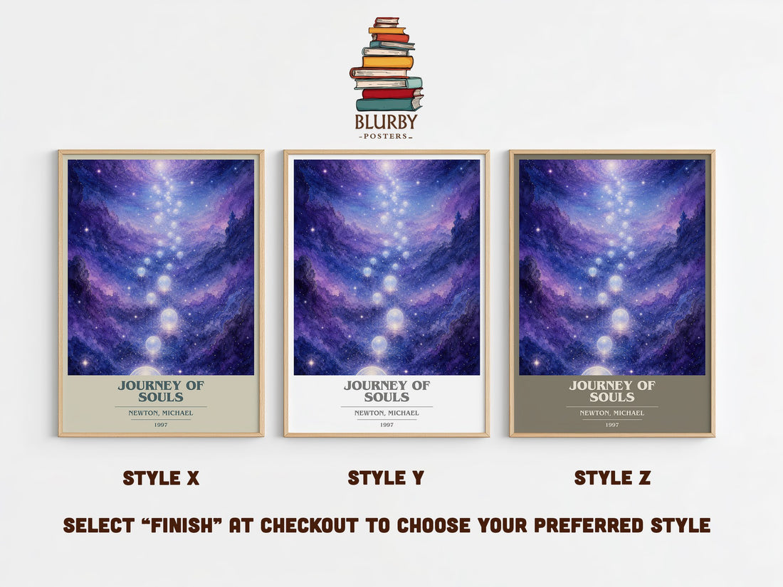 Journey of souls book cover print in frame leaning in hallway – non fiction wall art (mockup)