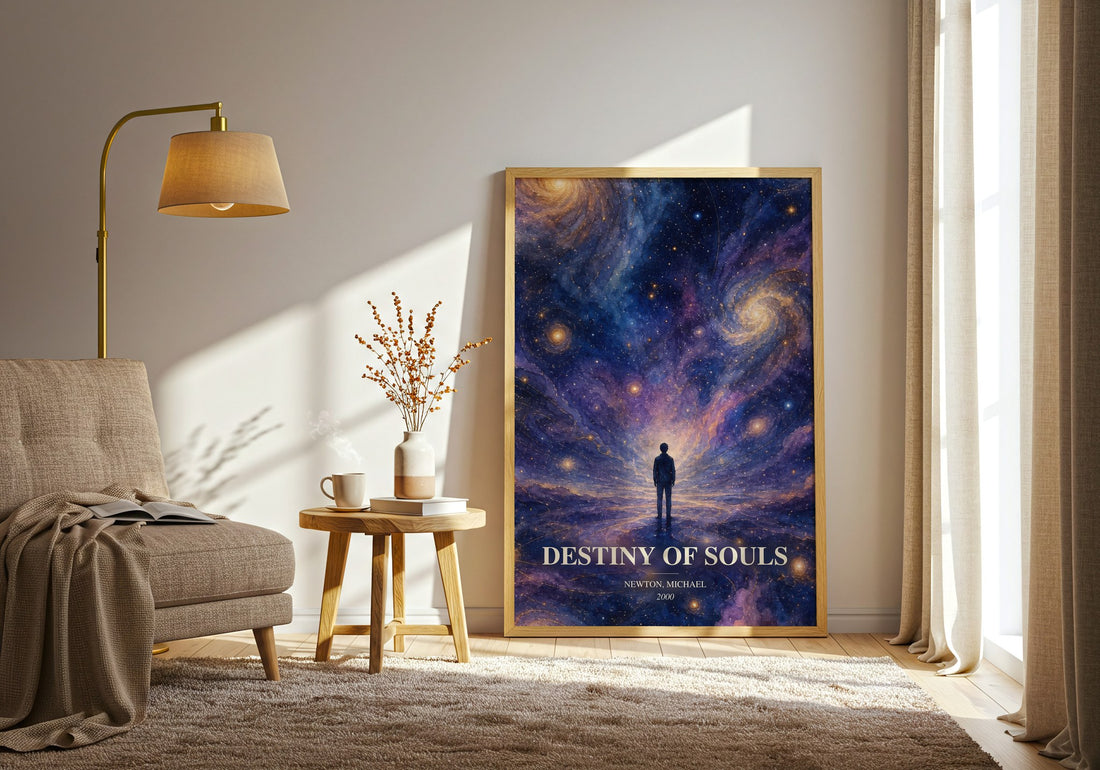Destiny of souls watercolour print in frame leaning in hallway – non fiction wall art