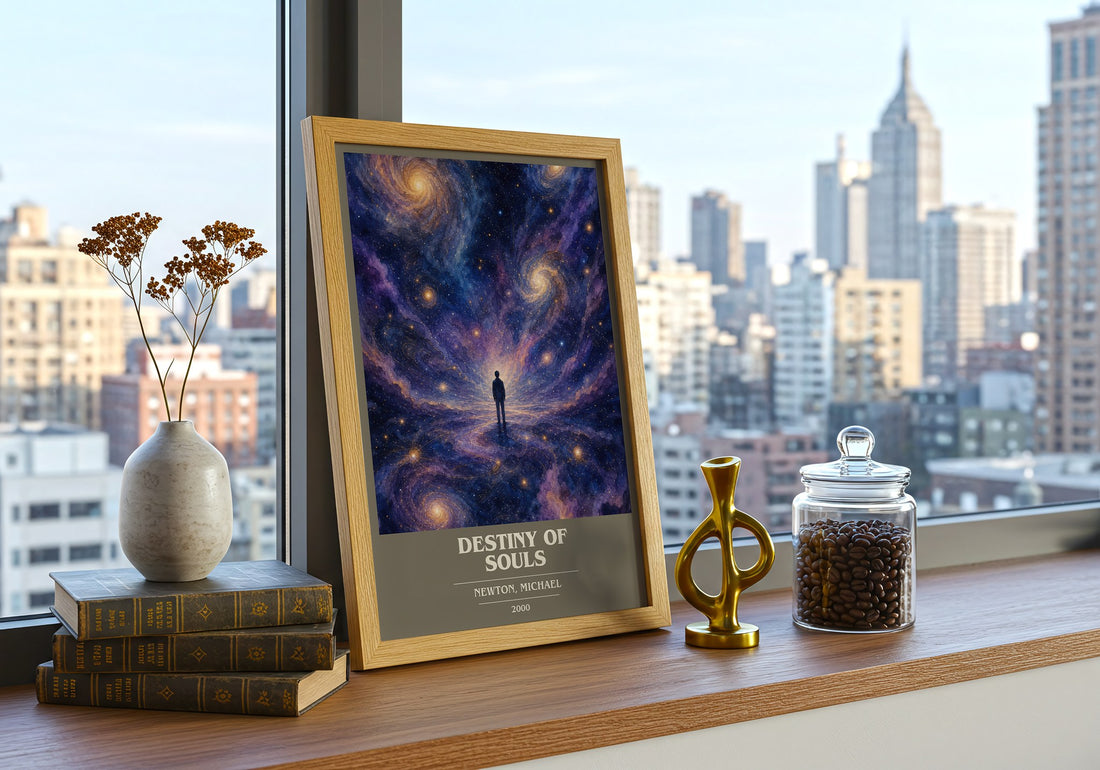 Destiny of souls book cover print framed by window – literary home decor