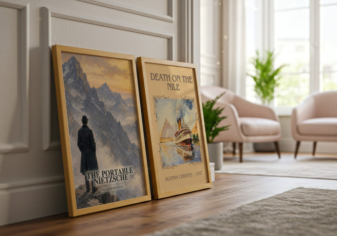 The portable Nietzsche watercolour print framed by window – literary home decor