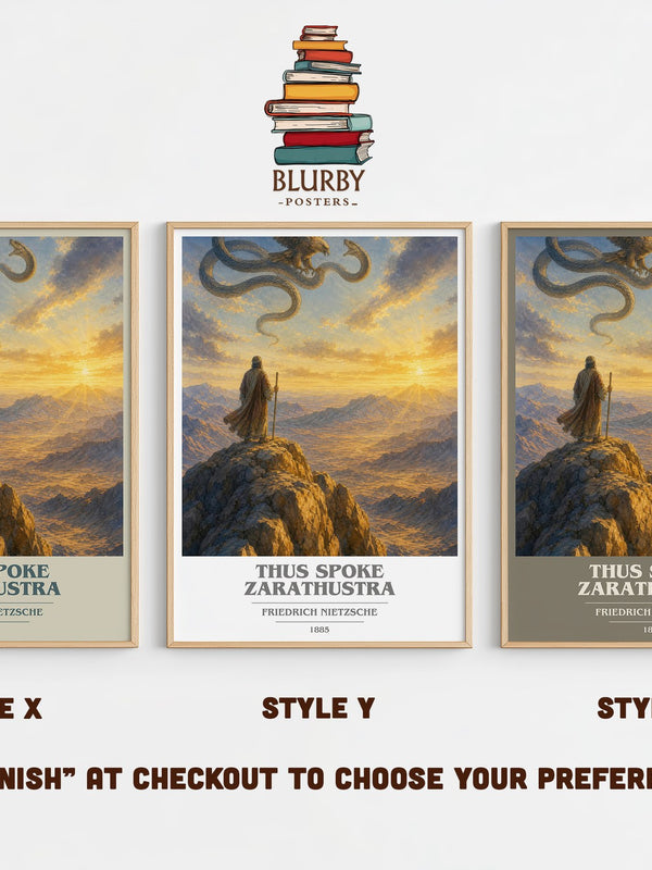 Thus Spoke Zarathustra book cover print in frame leaning in hallway – philosophy wall art