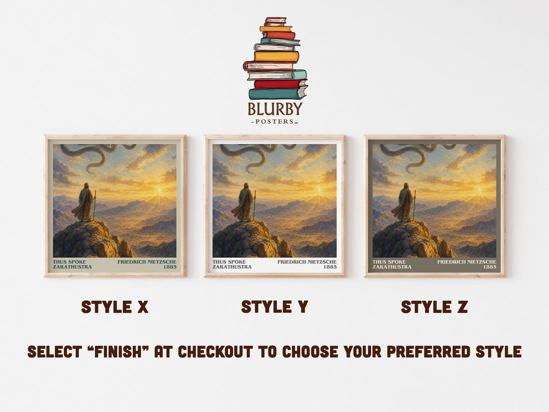Thus Spoke Zarathustra literary print in frame leaning in hallway – philosophy wall art (mockup)