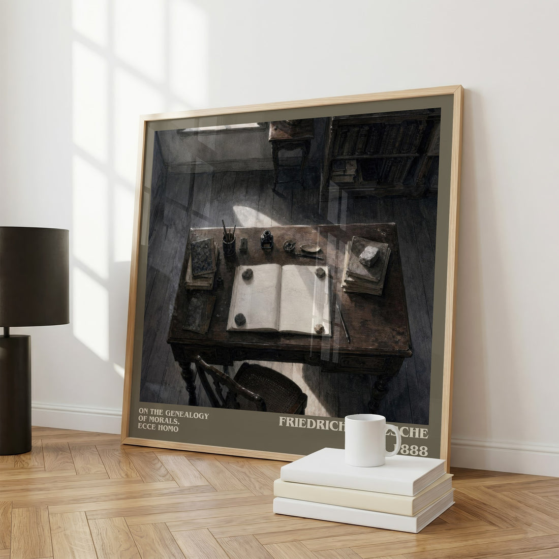 On the genealogy of morals. Ecce Homo literary print framed by window – literary home decor