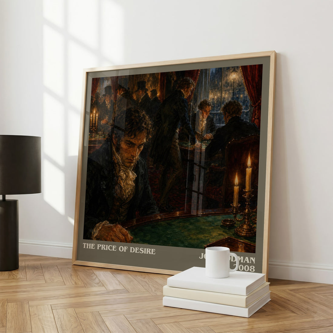 The Price of Desire Literary Art Print by Jo Goodman – large square framed print leaning against a wall