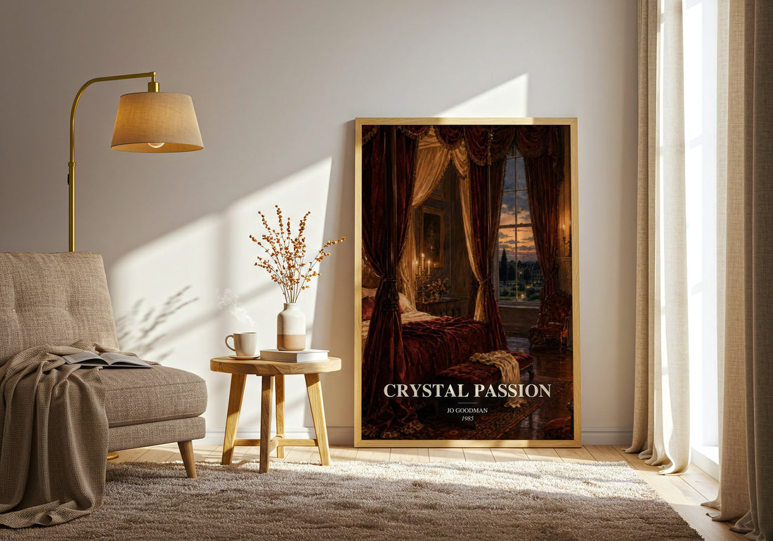 Crystal Passion watercolour print in frame leaning in hallway – romance wall art