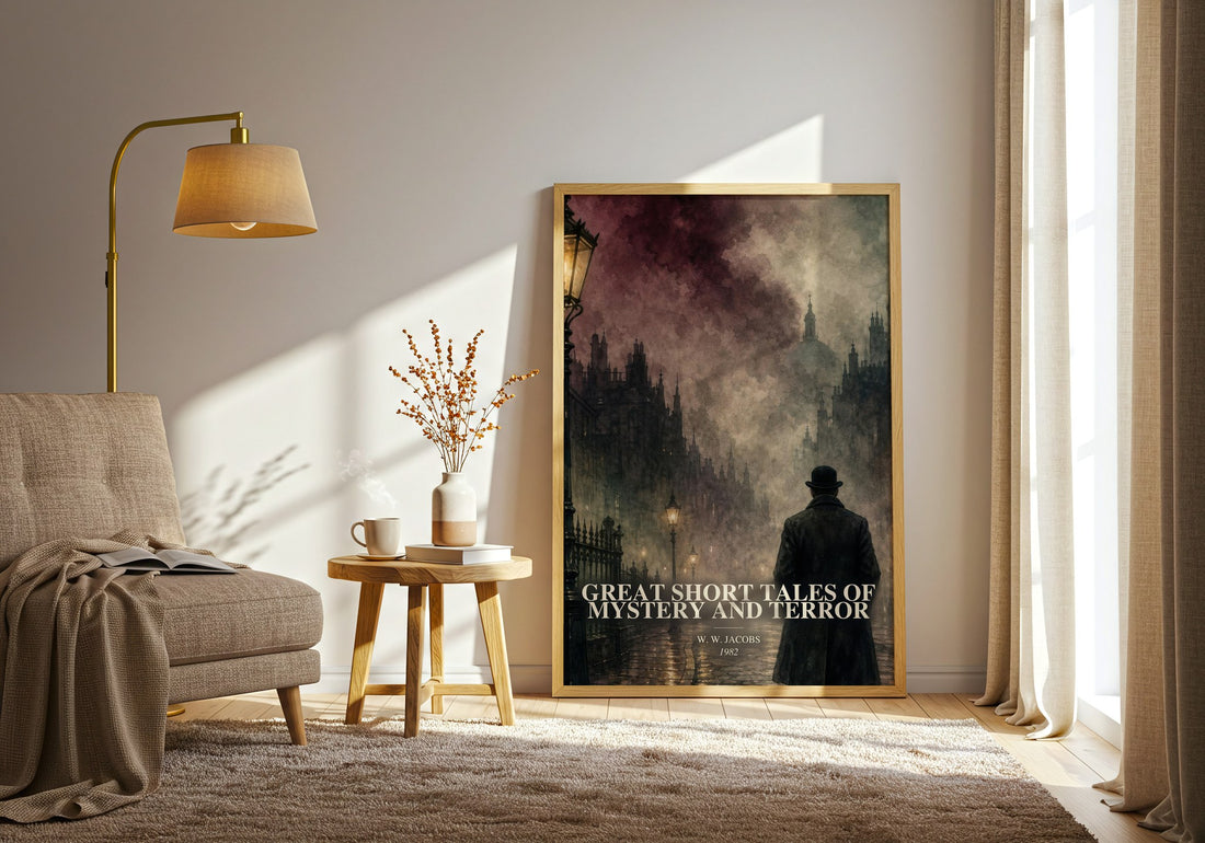 Great Short Tales of Mystery and Terror watercolour print in frame leaning in hallway – horror wall art