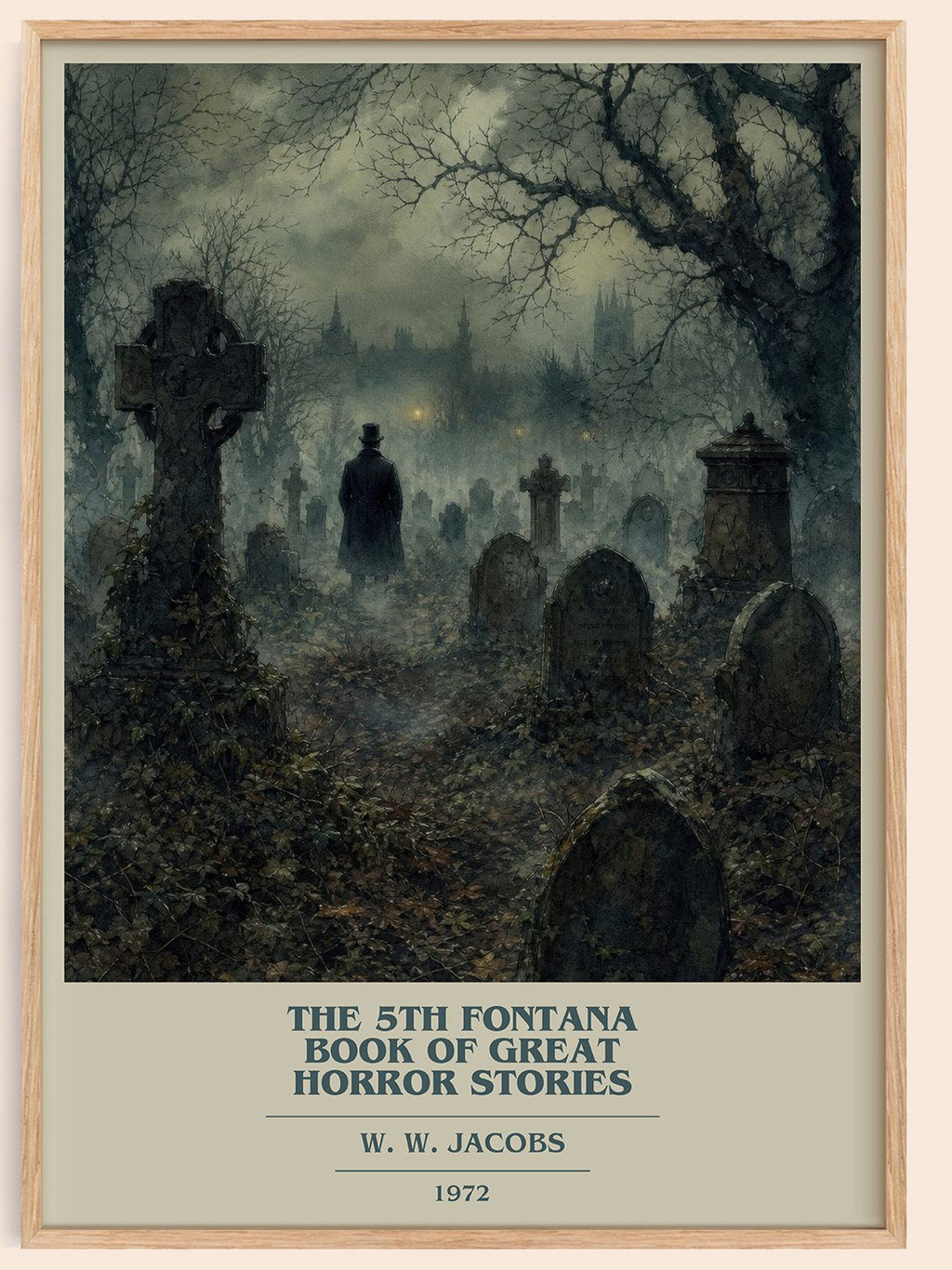 The 5th Fontana Book of Great Horror Stories book cover book poster by W. W. Jacobs – framed literary art print