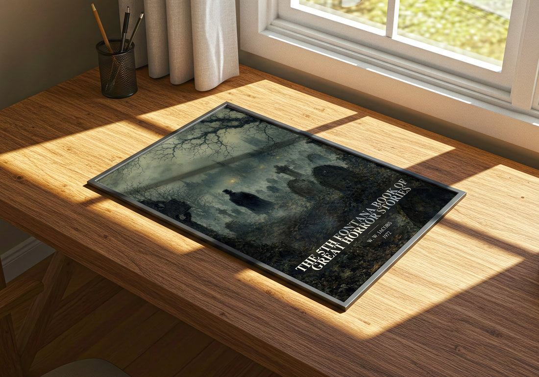 The 5th Fontana Book of Great Horror Stories watercolour book poster framed on wall – horror wall art