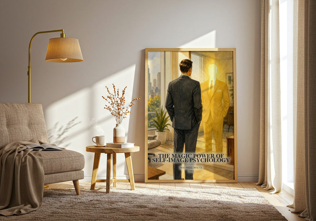 The Magic Power of Self-Image Psychology watercolour print in frame leaning in hallway – non fiction wall art