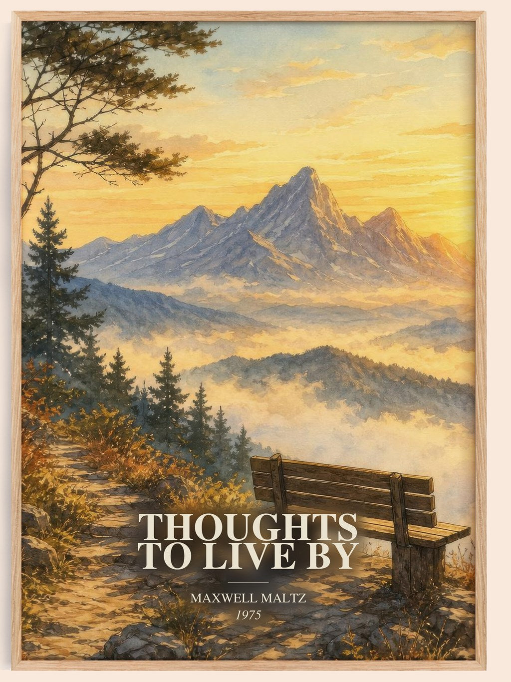Thoughts to live by watercolour book poster by Maxwell Maltz – framed literary art print